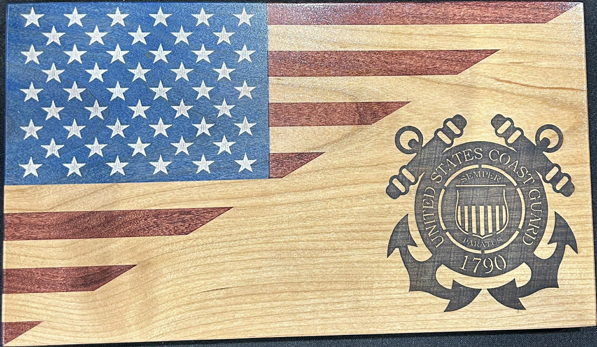 Coast Guard Handcrafted Wooden Desktop Flag – Made by U.S. Veterans