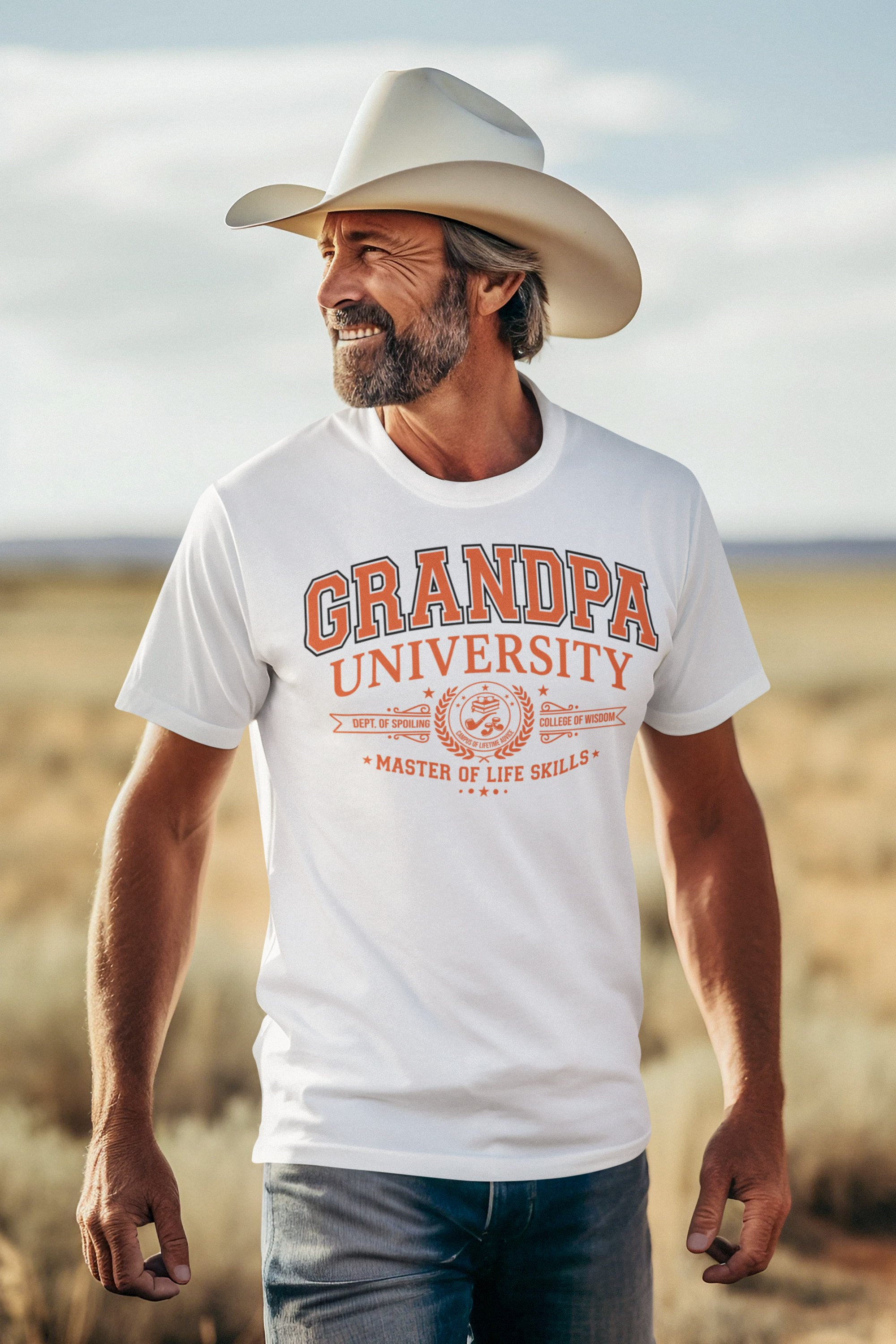 Grandpa University Premium Tee (Tangerine Graphic)